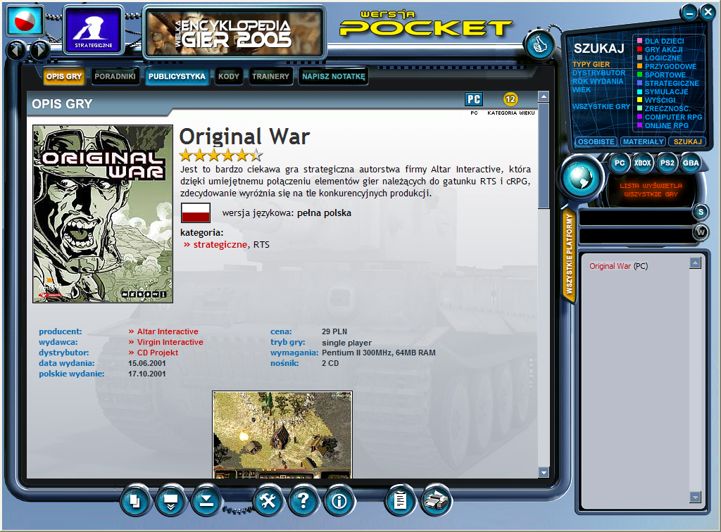 Original War - Wielka Encyklopedia Gier 2005 Pocket